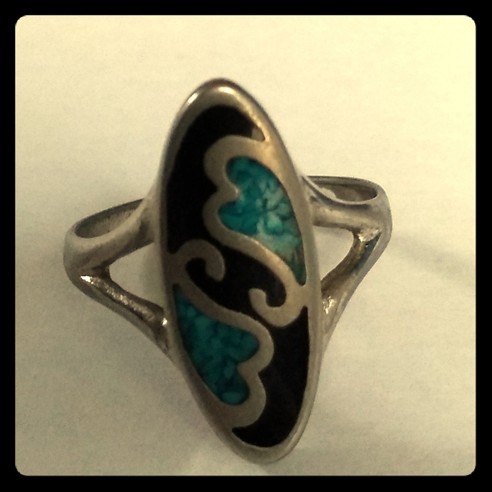 Beautiful onyx and turquoise silver ring